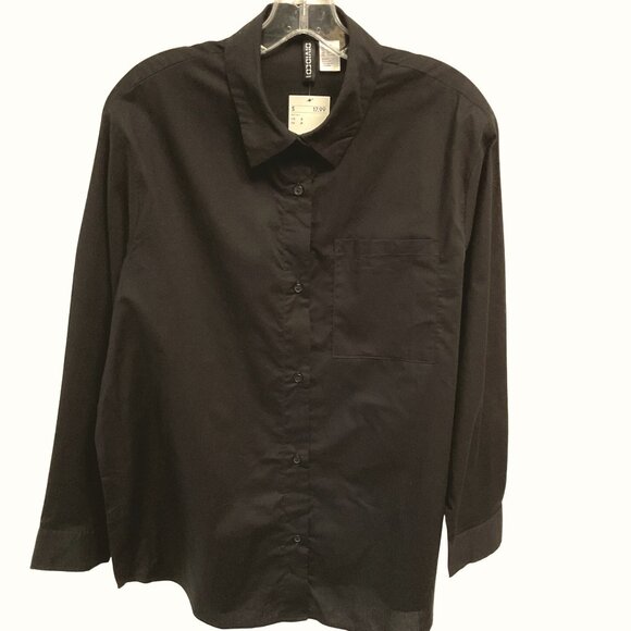 H&M Mens Black Cotton Button-Up Shirt NWT Size S - Picture 1 of 5
